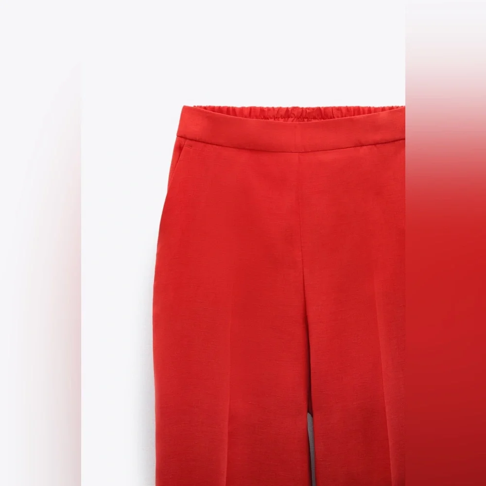 New Zara red linen trousers